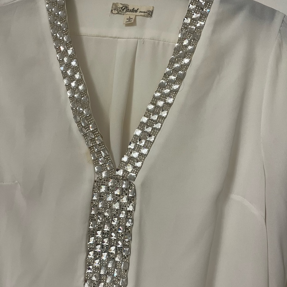 Pastels White Blouse with Silver Accents